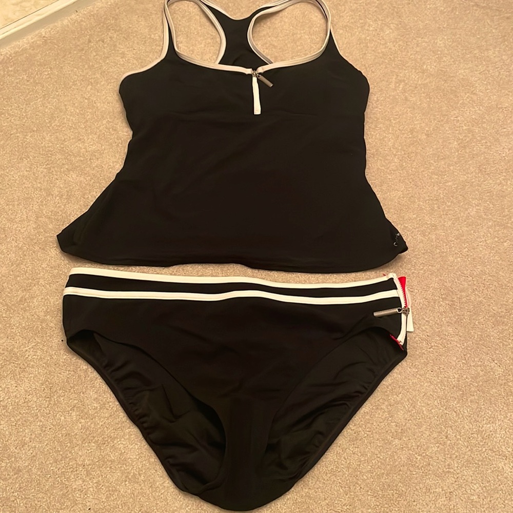TANKINI BATHING SUIT - CALVIN KLEIN BLACK WITH WHITE STRIPES